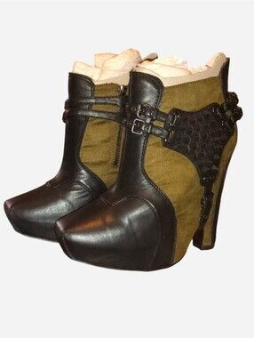 Sam Edelman Brown and Black High-Heeled Ankle Boots with Buckle Detail